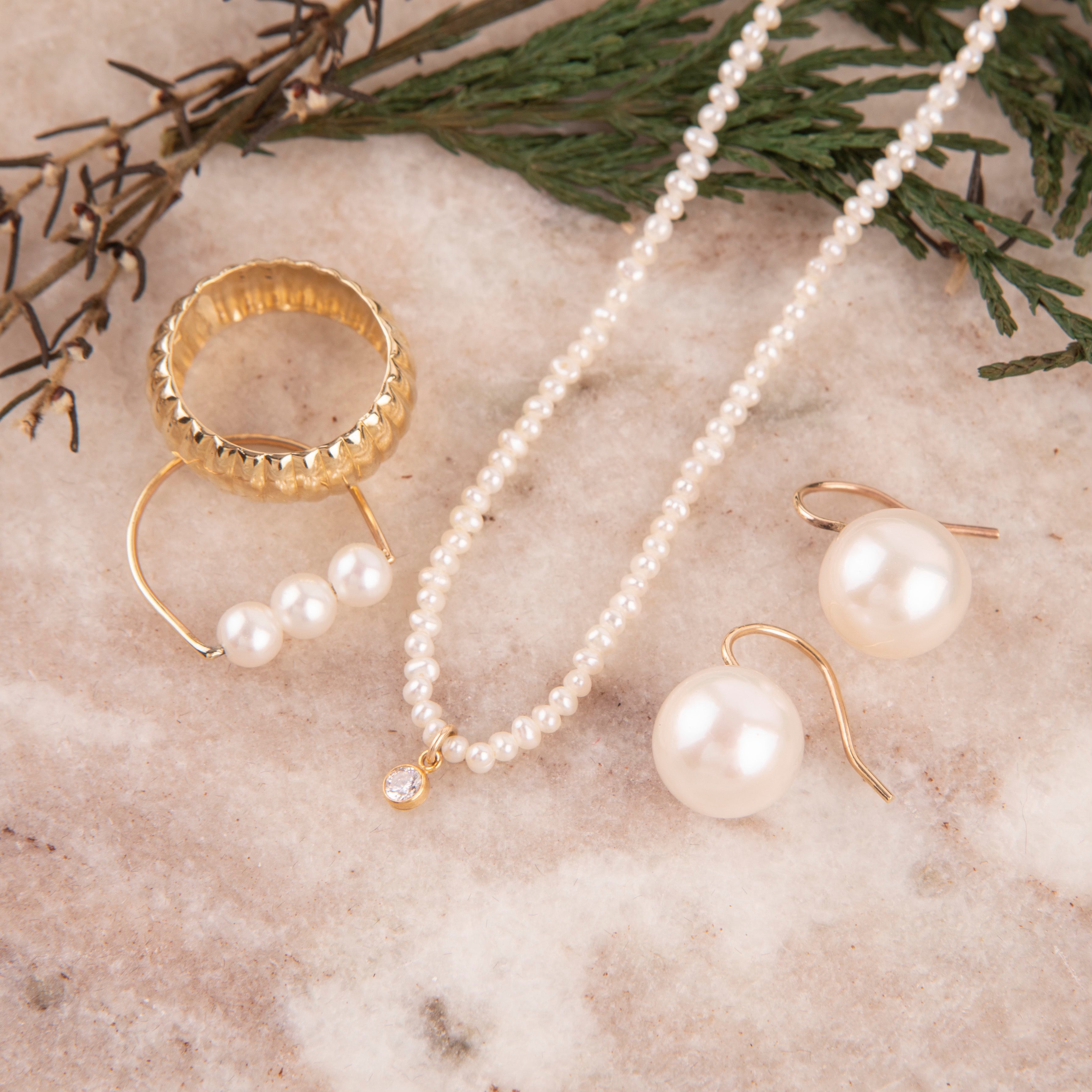 Jumbo Pearl Earrings by Becket & Quill, handmade in Los Angeles - detail view
