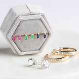 Sapphire Baguette Earrings by Becket & Quill, handmade in Los Angeles - worn close-up