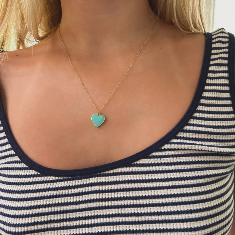 Turquoise Enamel Heart Necklace