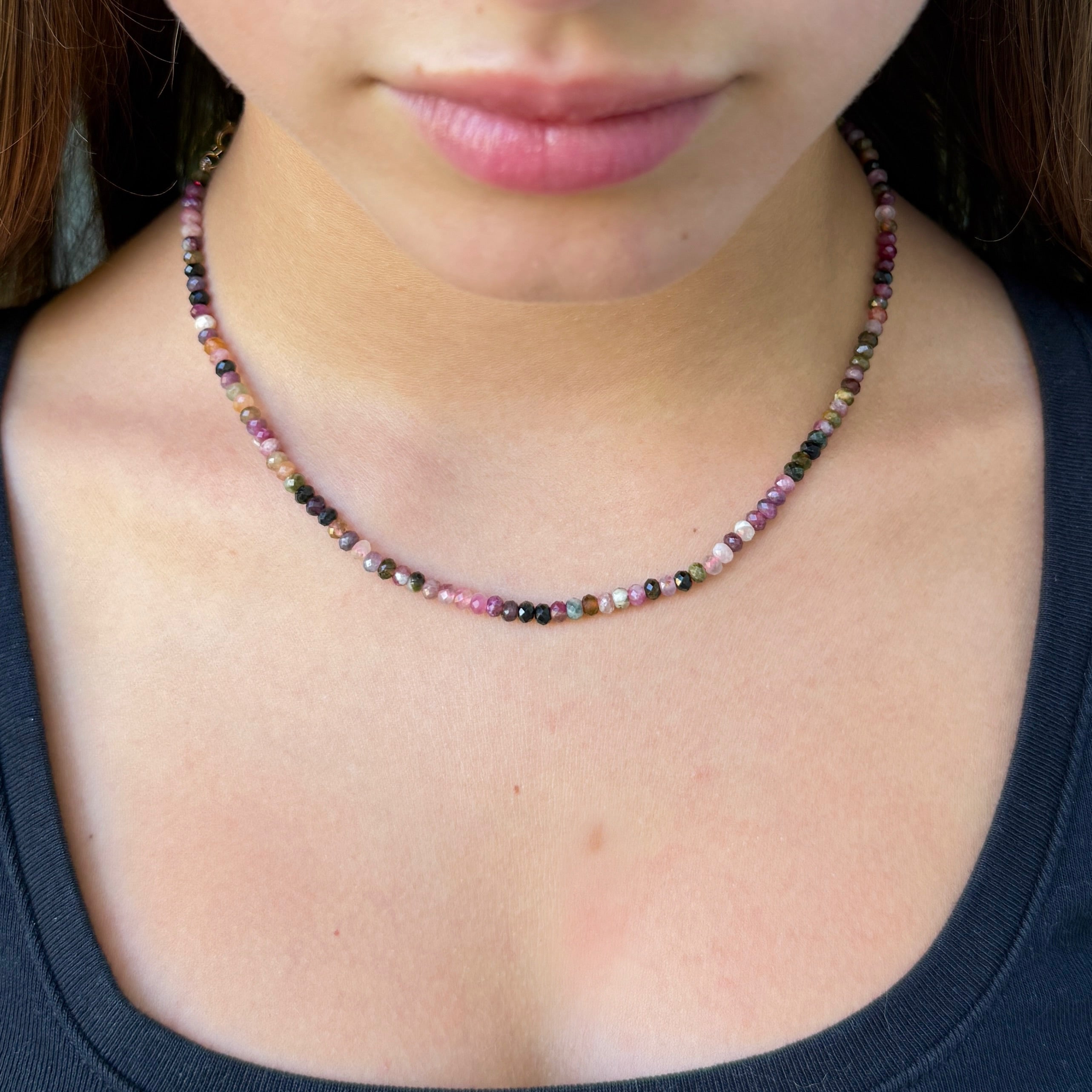 Tourmaline Beaded Necklace by Becket & Quill, handmade in Los Angeles - detail view