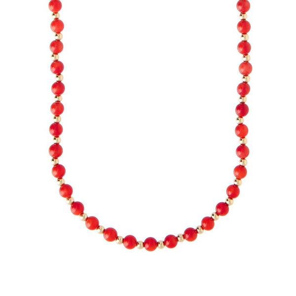 Coral and gold beaded necklace