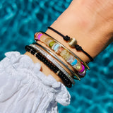 Rainbow Heishi Bead Bracelet by Becket & Quill, handmade in Los Angeles - detail view