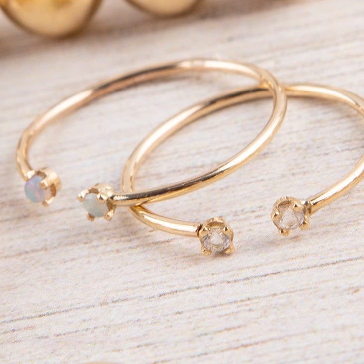 Opal Duo Ring by Becket & Quill, handmade in Los Angeles - worn close-up