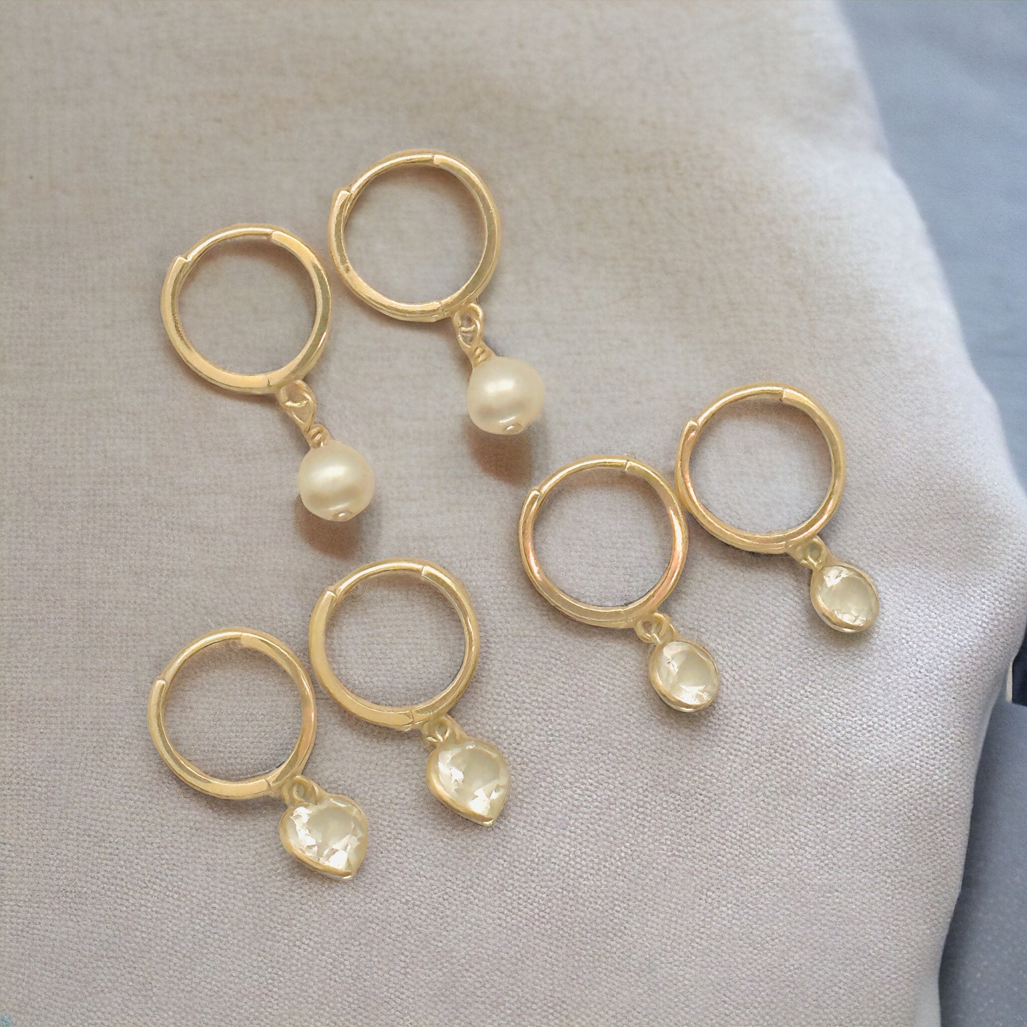 Drop Huggies by Becket & Quill, handmade in Los Angeles - worn close-up