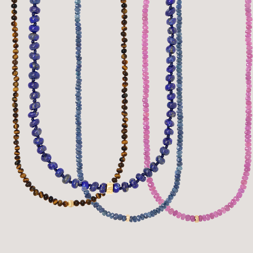 Blue Sapphire Beaded Necklace by Becket & Quill, handmade in Los Angeles - detail view