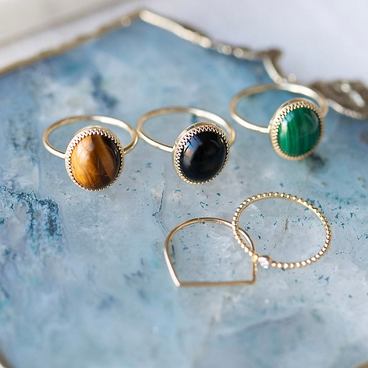 Onyx Crown Bezel Ring by Becket & Quill, handmade in Los Angeles - worn close-up