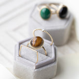Tiger's Eye Crown Bezel Ring by Becket & Quill, handmade in Los Angeles - worn close-up