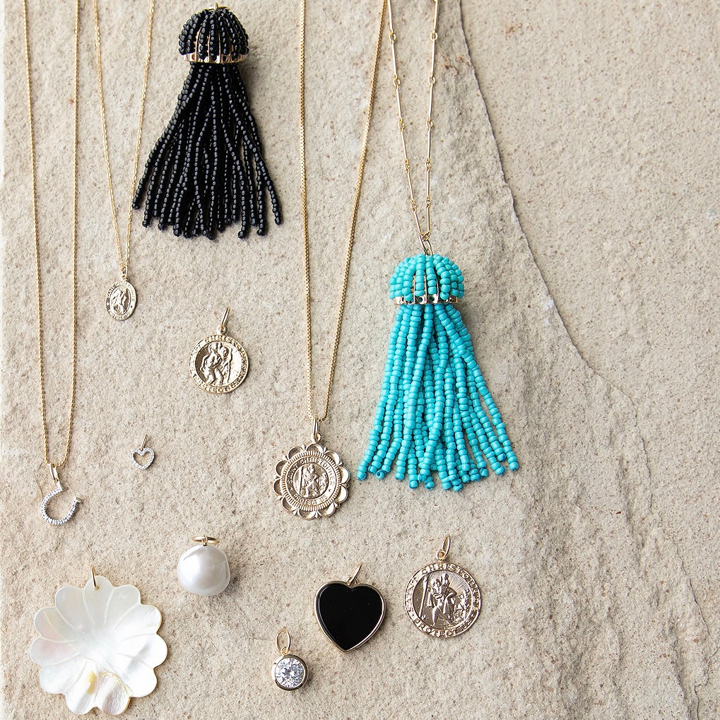 Black Tassel Necklace by Becket & Quill, handmade in Los Angeles - detail view