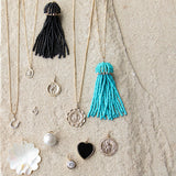Black Tassel Necklace by Becket & Quill, handmade in Los Angeles - detail view