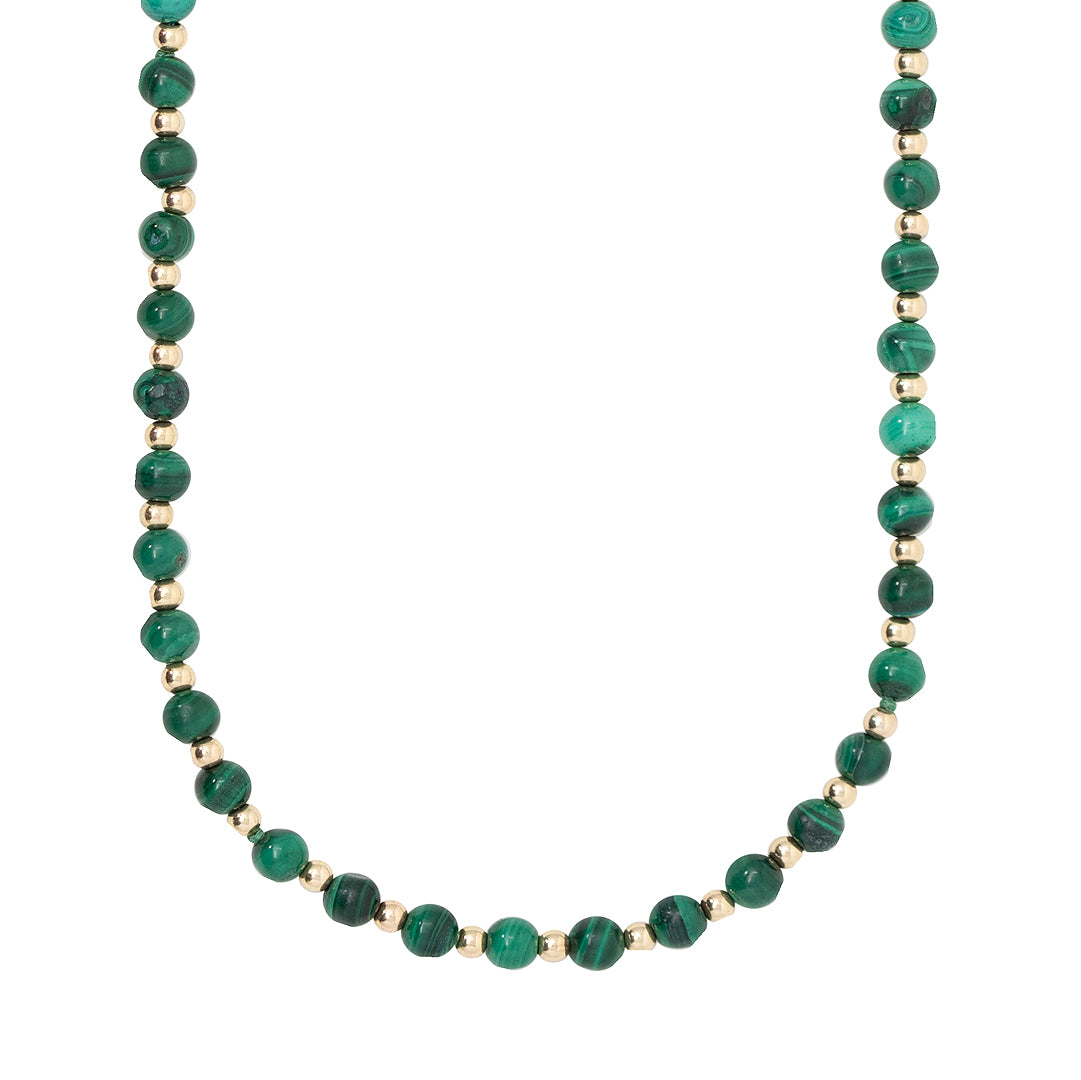 Malachite And Gold Bead Necklace by Becket & Quill, handmade in Los Angeles