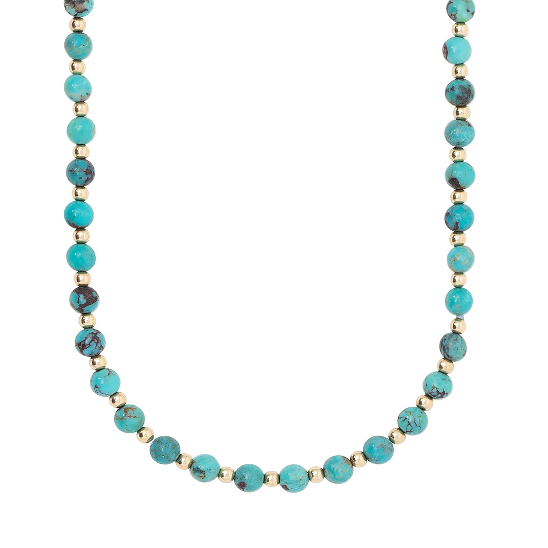 Turquoise And Gold Bead Necklace by Becket & Quill, handmade in Los Angeles