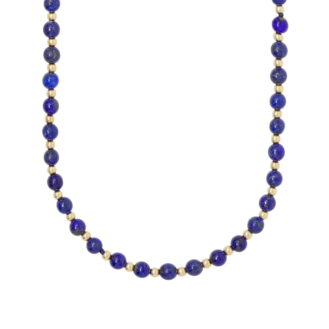 Lapis And Gold Bead Necklace by Becket & Quill, handmade in Los Angeles