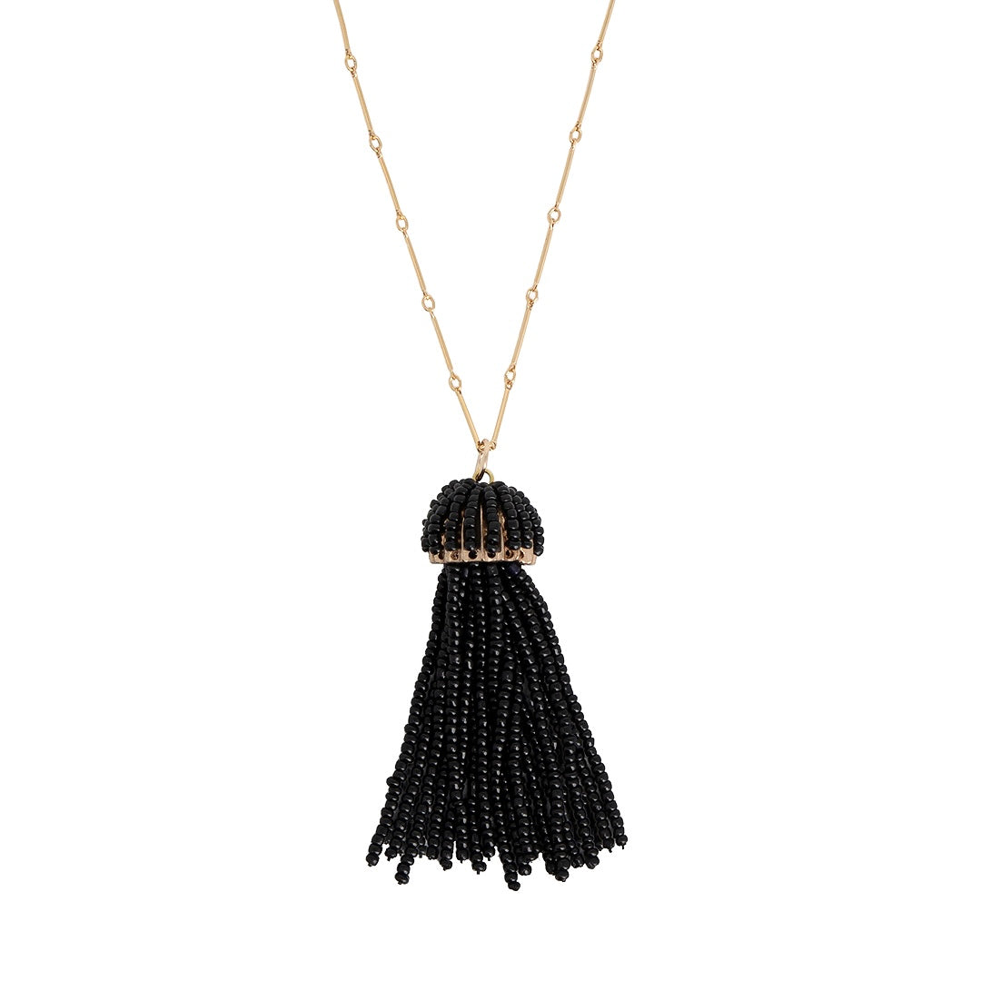 Black Tassel Necklace by Becket & Quill, handmade in Los Angeles