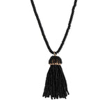 Long Black Agate Necklace by Becket & Quill, handmade in Los Angeles - worn close-up