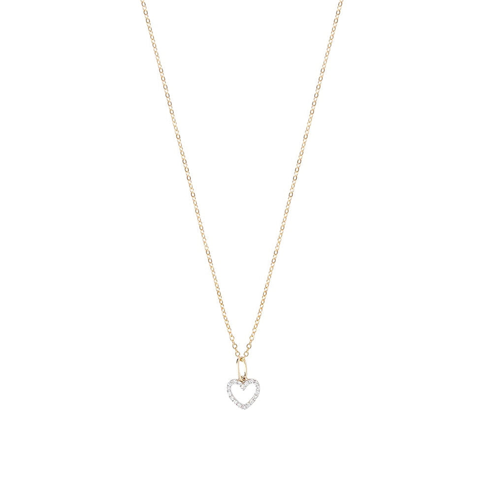 Petite Diamond Heart Charm by Becket & Quill, handmade in Los Angeles - worn close-up