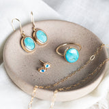 Turquoise Crown Bezel Ring by Becket & Quill, handmade in Los Angeles - worn close-up