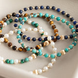 Turquoise Stretch Bracelet by Becket & Quill, handmade in Los Angeles - worn close-up