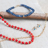 Coral And Gold Beaded Necklace by Becket & Quill, handmade in Los Angeles - detail view