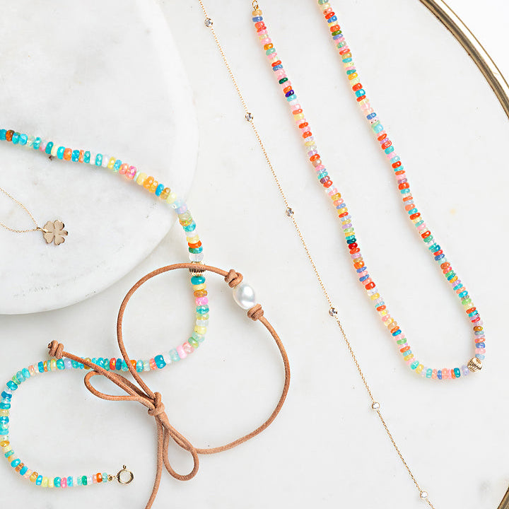 Rainbow Opal Beaded Necklace by Becket & Quill, handmade in Los Angeles - detail view