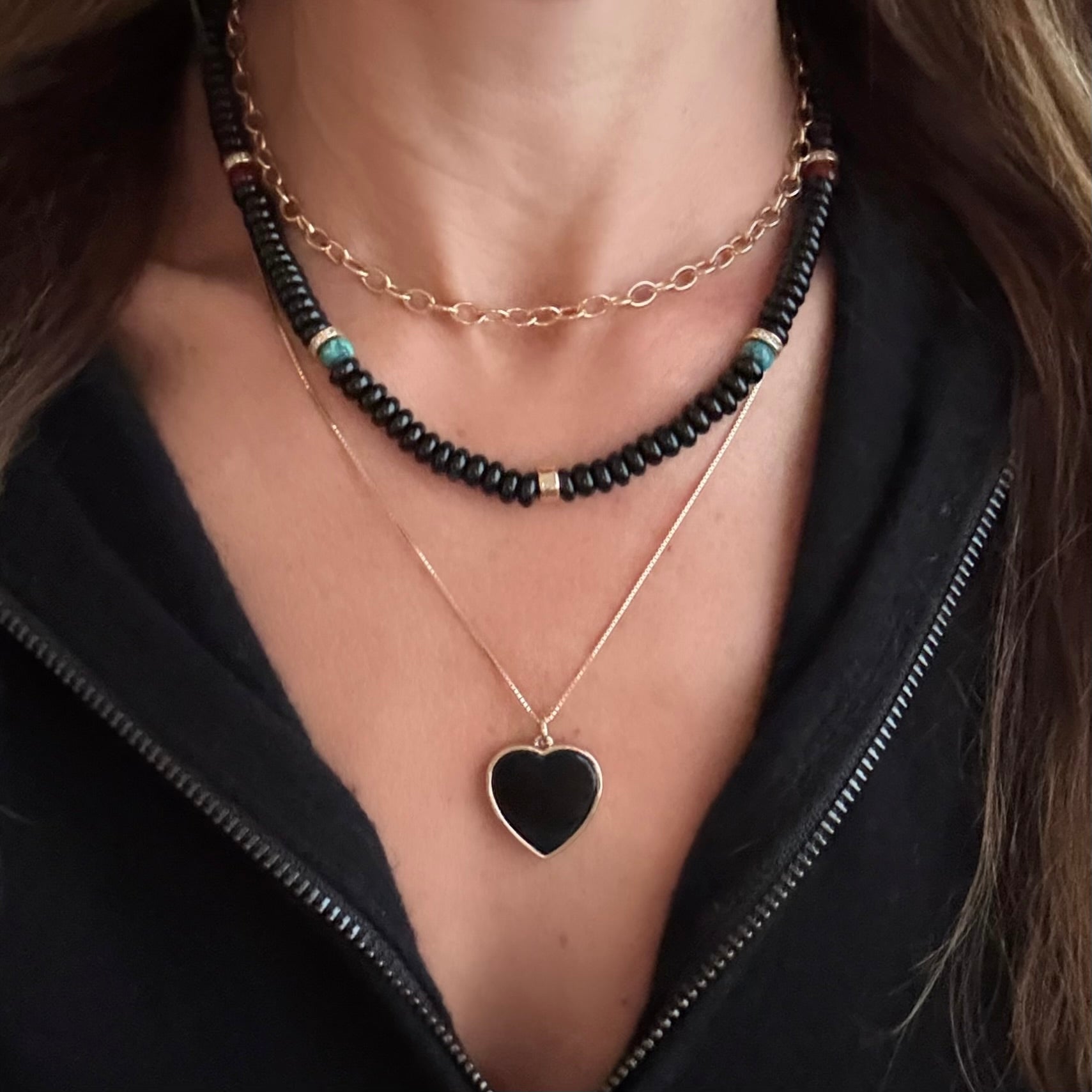 Chunky Black Agate Bead Necklace by Becket & Quill, handmade in Los Angeles - detail view
