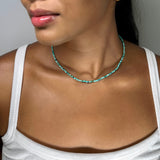 Mini Turquoise Beaded Necklace by Becket & Quill, handmade in Los Angeles - detail view