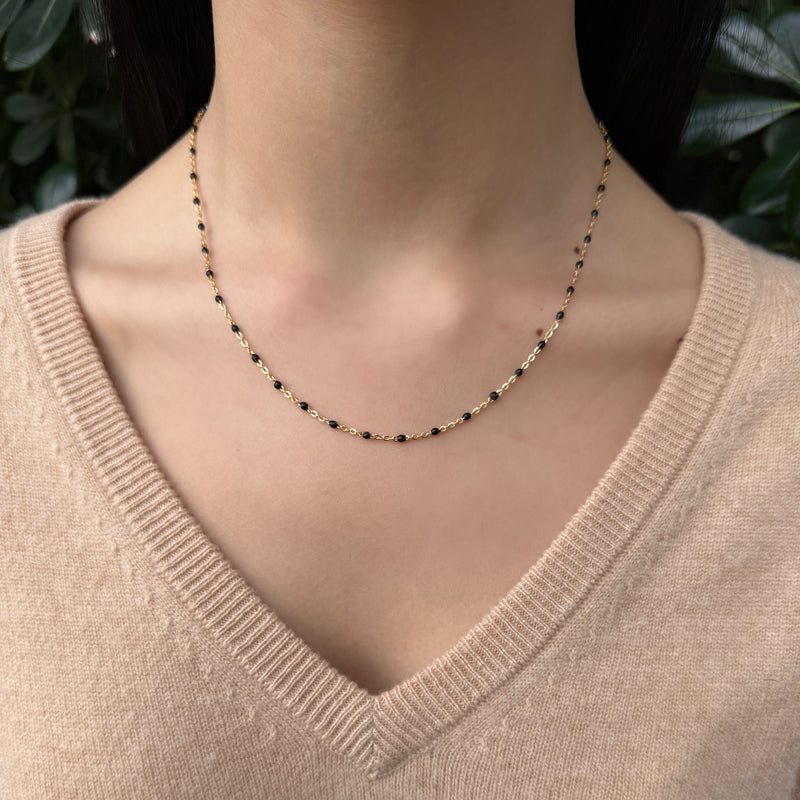 Enamel Drop Necklace-Black