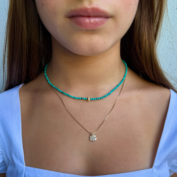 Petite Turquoise and corrugated bead Necklace