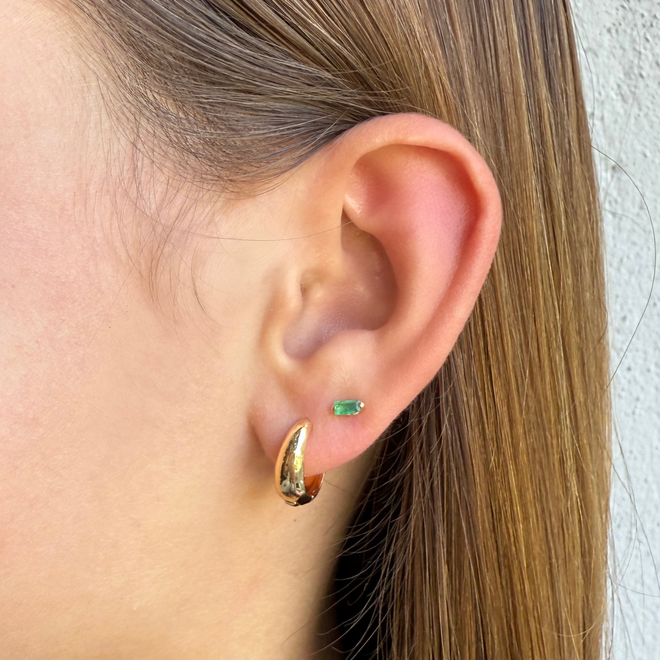 Emerald Baguette Earrings by Becket & Quill, handmade in Los Angeles - detail view