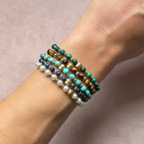 Turquoise Stretch Bracelet by Becket & Quill, handmade in Los Angeles - detail view