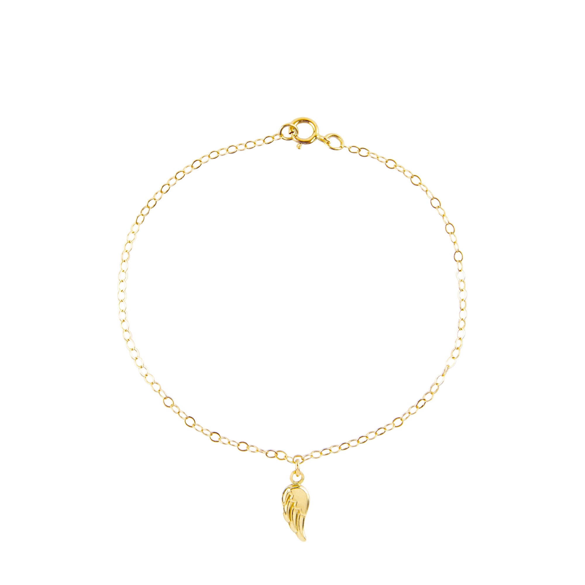 14k gold Angel Wing Charm Bracelet by Becket & Quill, handmade in Los Angeles