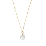 gold filled bar chain long length layering necklace with a Baroque Pearl Charm by Becket & Quill, handmade in Los Angeles - close up