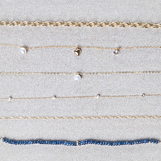 Charm Bracelet chain bracelet pearl bracelet sapphire bead bracelet by Becket & Quill, handmade in Los Angeles - detail view