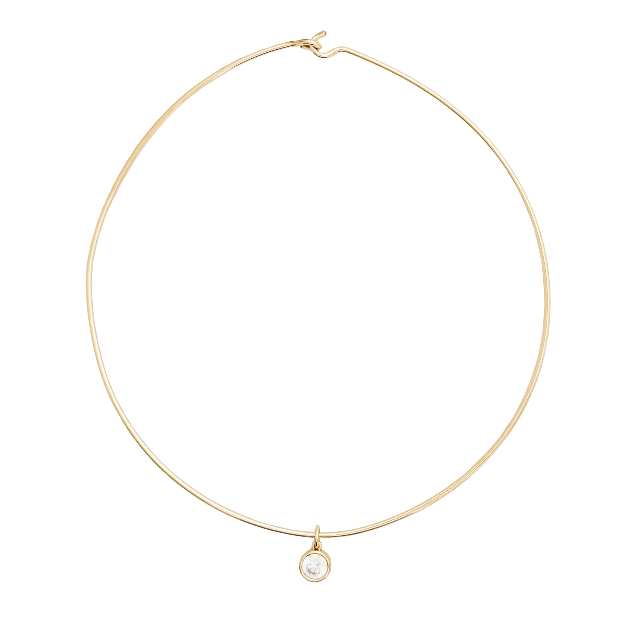 Cuff Choker gold filled Necklace with diamond charm by Becket & Quill, handmade in Los Angeles - worn close-up