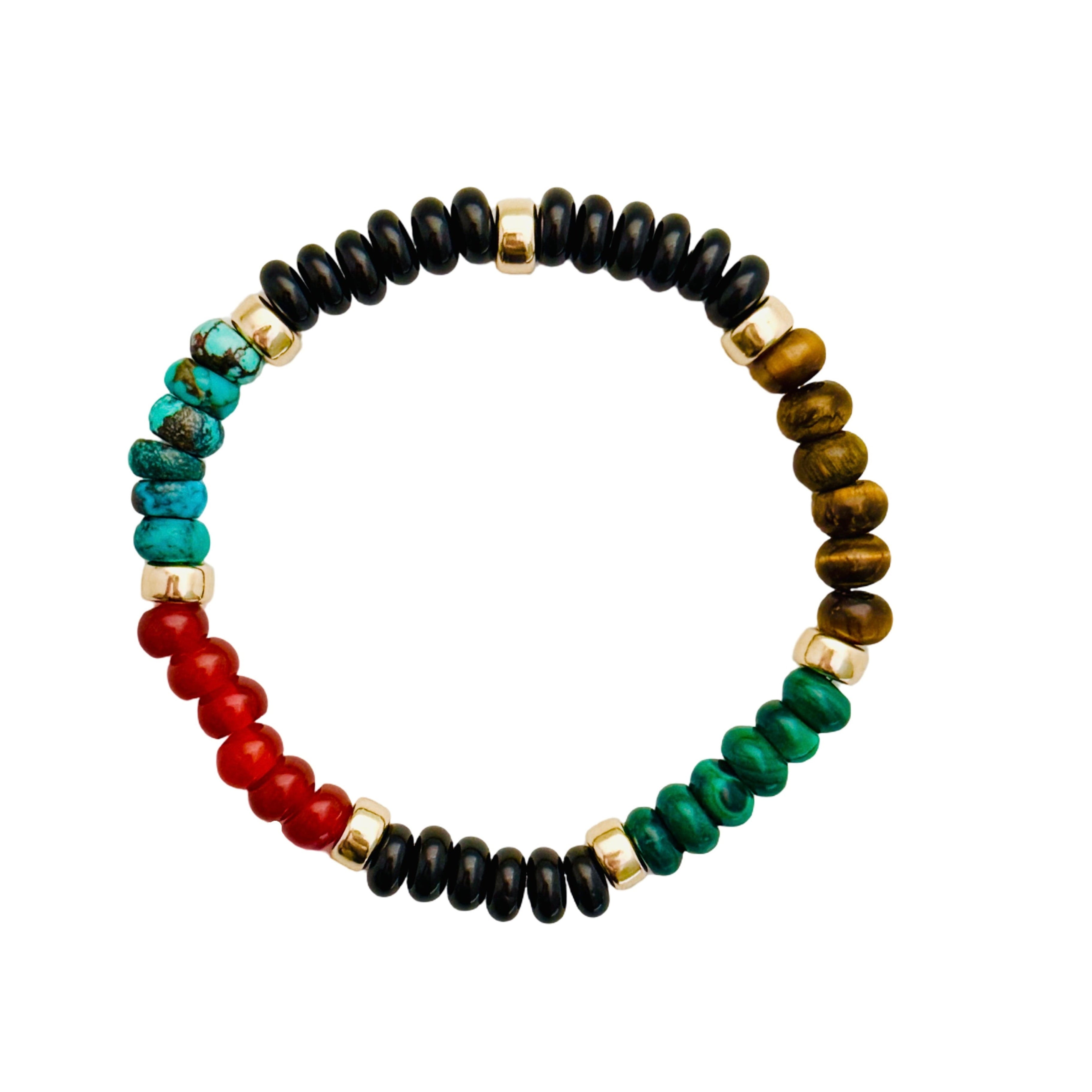 Chunky Multi-stone natural black agate, turquoise, malachite, garnet bead Bracelet by Becket & Quill, handmade in Los Angeles