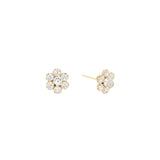 Pair of gold earrings with flower designed diamond-like stones 