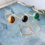 Onyx malachite tigers eye Crown Bezel Ring by Becket & Quill, handmade in Los Angeles - worn close-up