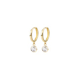 Drop crystal gold Huggies small hoop earrings by Becket & Quill, handmade in Los Angeles