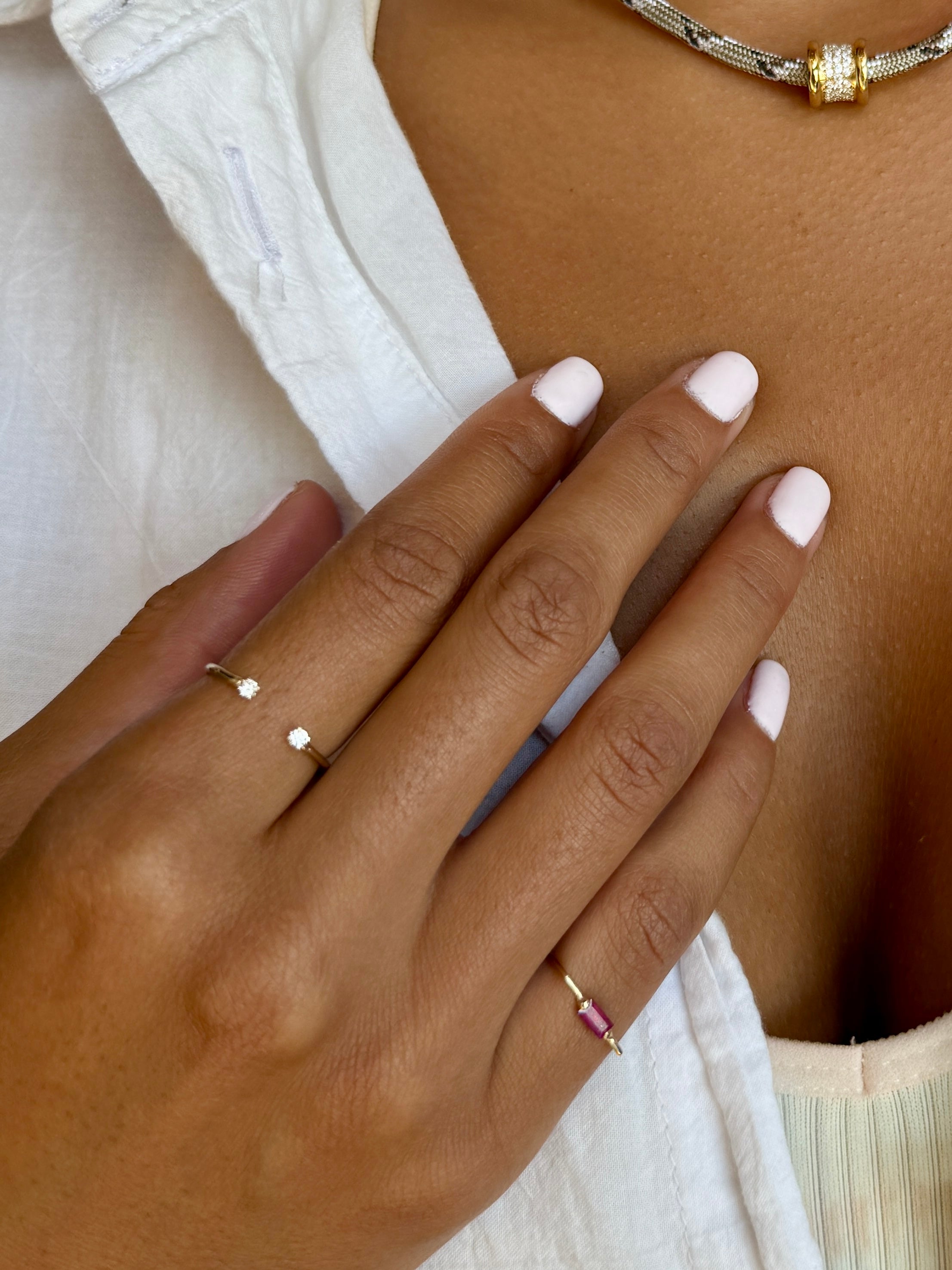 White Topaz Duo Ring by Becket & Quill, handmade in Los Angeles - styled on model