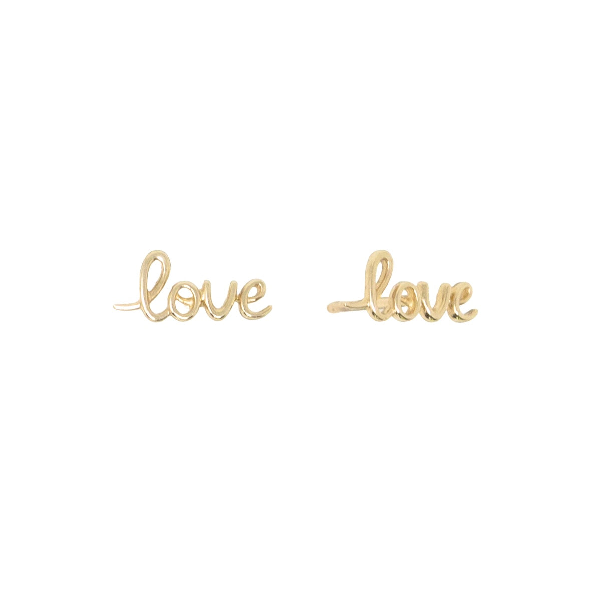 Gold 'love' earrings in script studs stud earrings