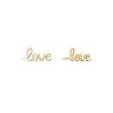 Gold 'love' earrings in script studs stud earrings