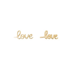 Gold 'love' earrings in script studs stud earrings