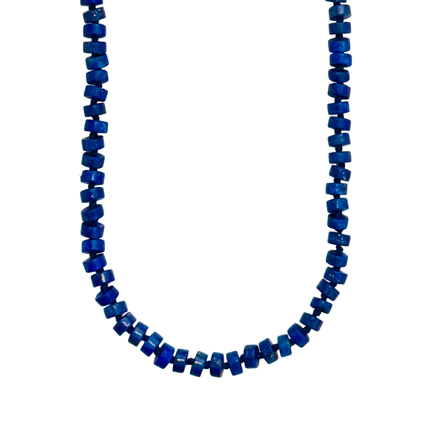 Long Lapis Heishi Beaded Necklace by Becket & Quill, handmade in Los Angeles