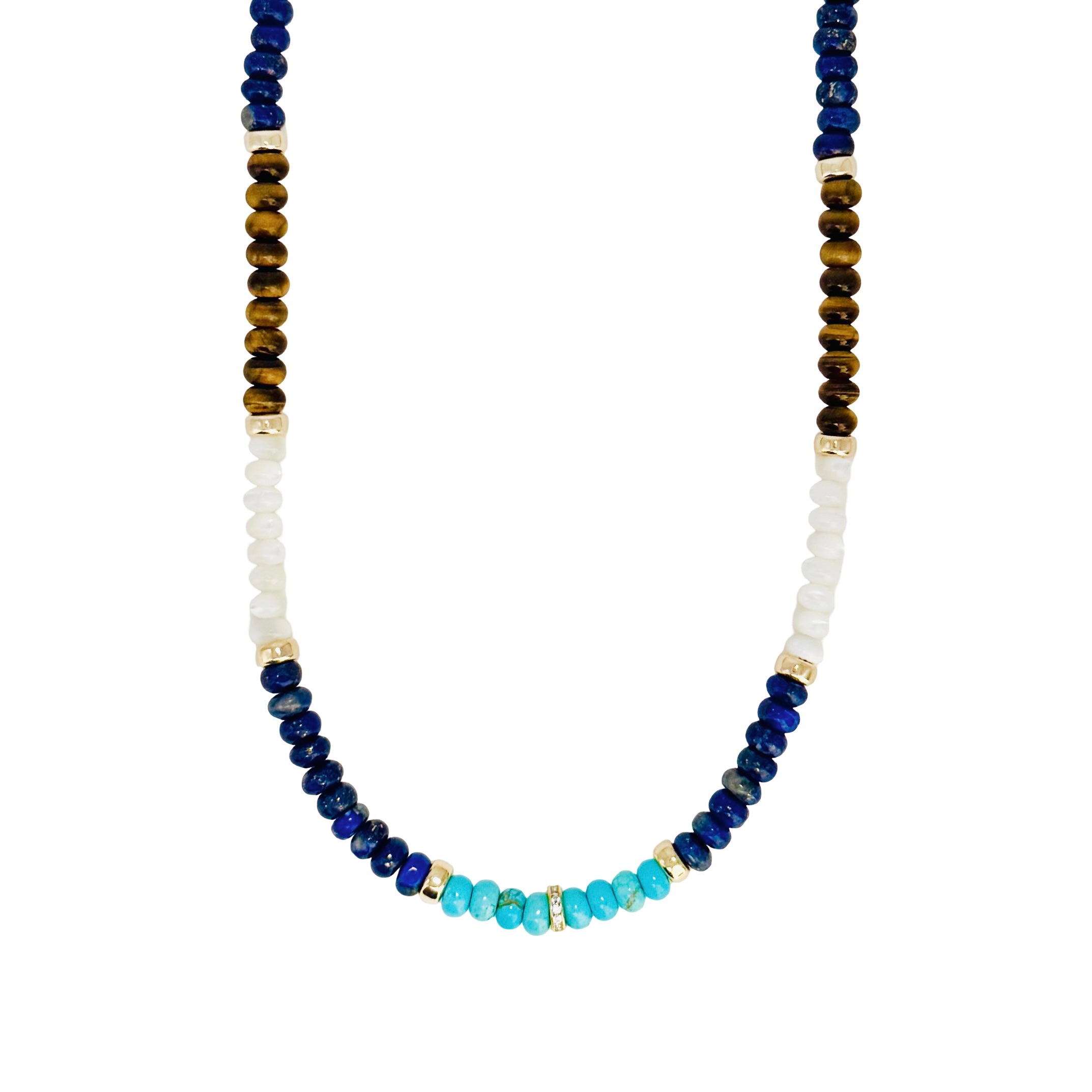 lapis tigers eye turquoise beaded necklace