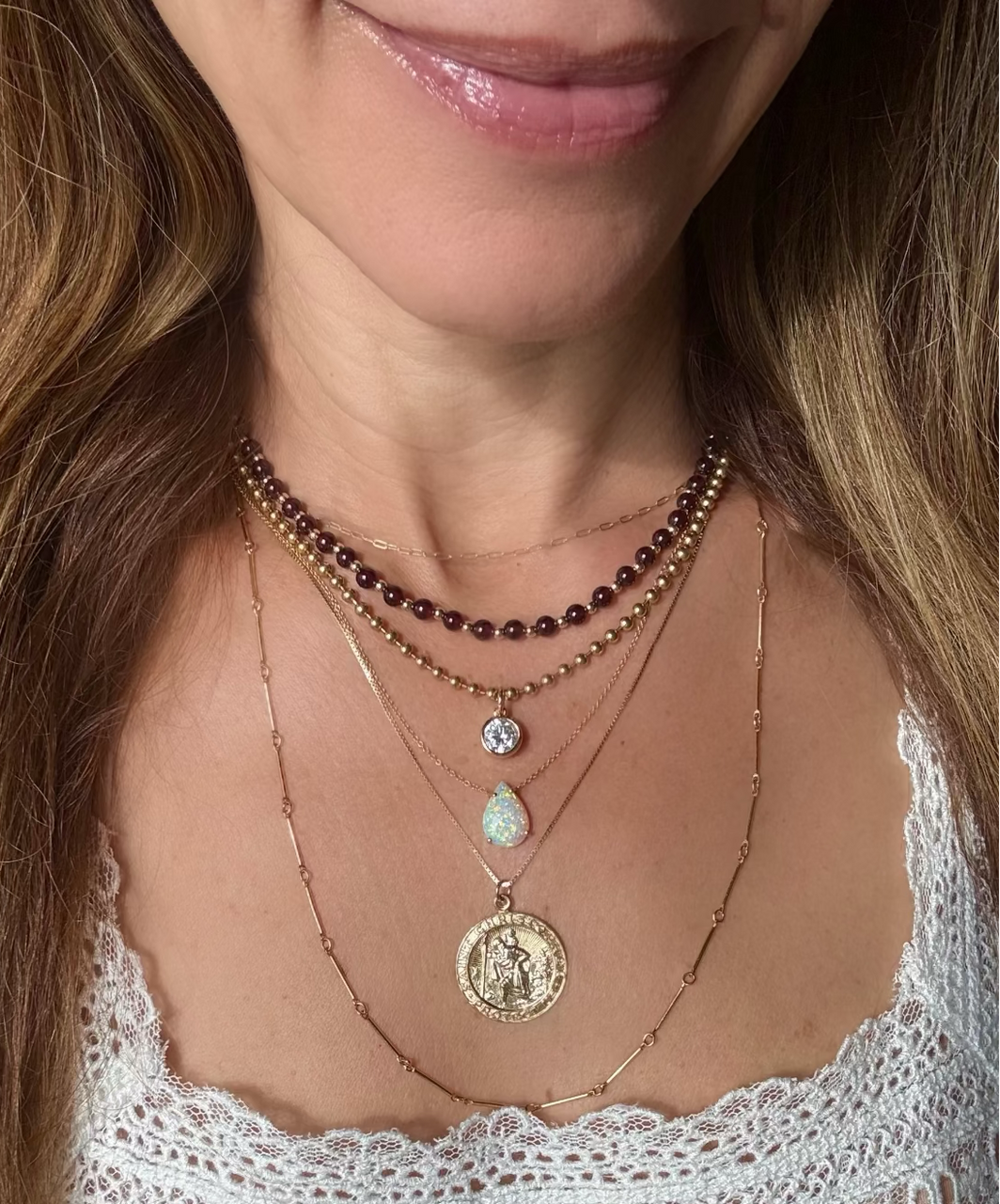 gold filled layering necklaces st christopher necklace opal necklace