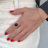 Onyx Crown Bezel Ring by Becket & Quill, handmade in Los Angeles - styled on model