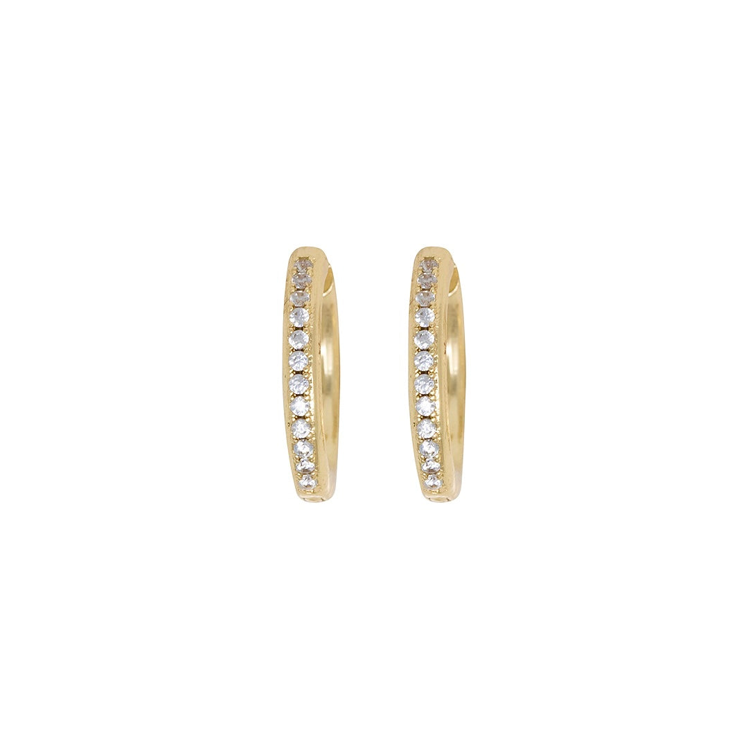Pave gold Hoops hoop earrings by Becket & Quill, handmade in Los Angeles - worn close-up
