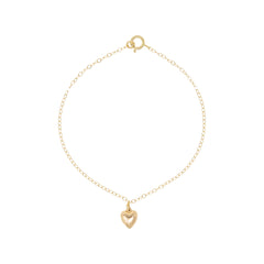 14k Small Heart Charm Bracelet by Becket & Quill, handmade in Los Angeles