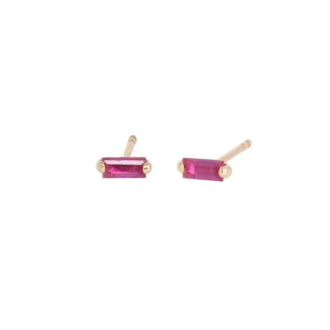 Ruby Baguette stud Earrings  studs by Becket & Quill, handmade in Los Angeles