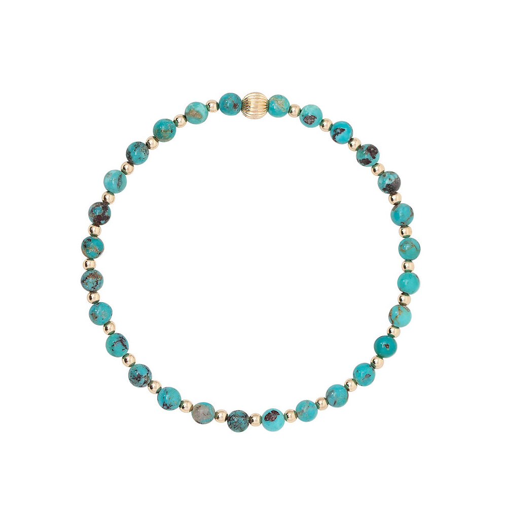 Turquoise and gold filled bead Stretch Bracelet by Becket & Quill, handmade in Los Angeles