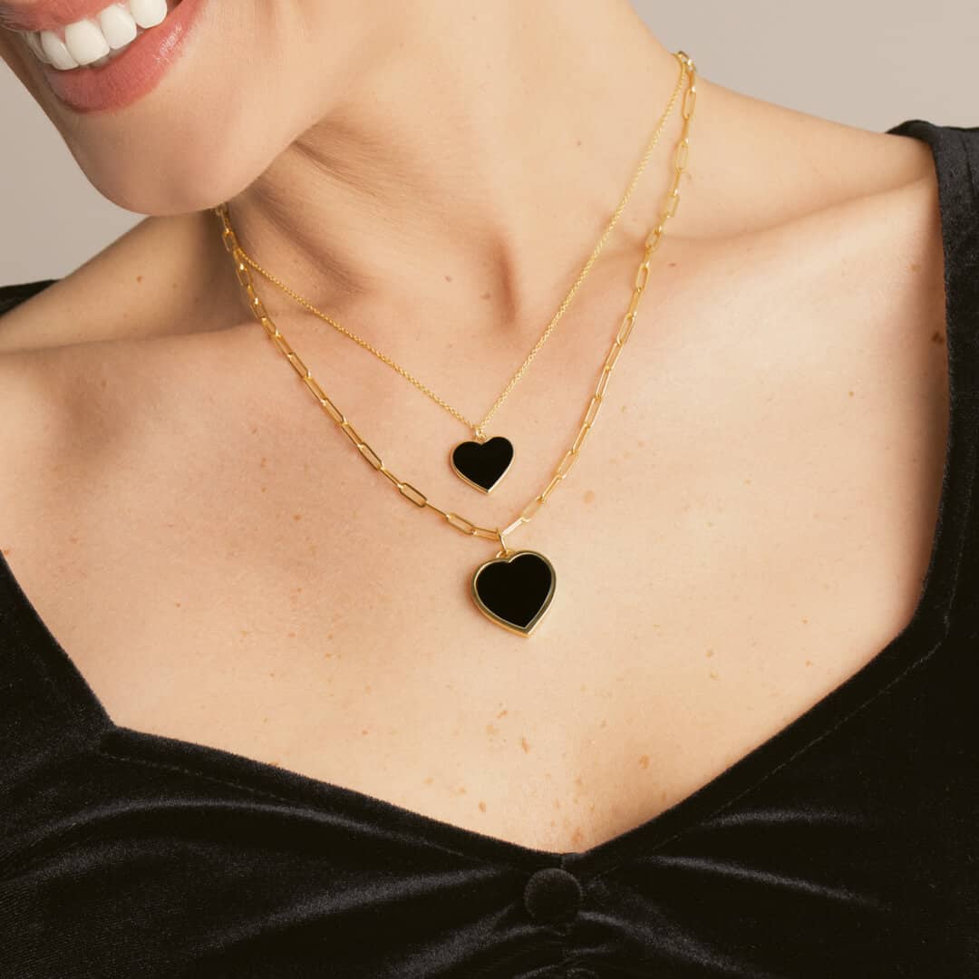 CC HEART BLACK ENAMEL GOLD NECKLACE